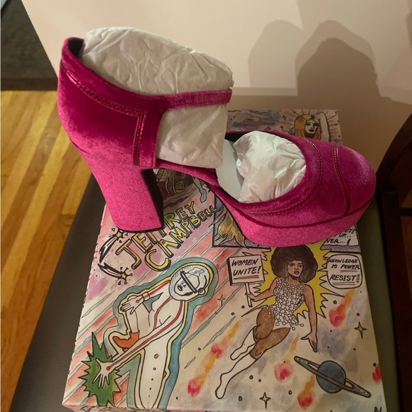Jeffery Campbell Fuchsia Velvet Low-Down Platforms NIB Size 8 - Picture 4 of 8